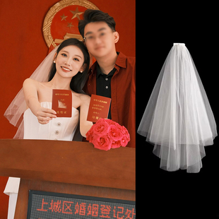头纱简约气质领证求婚素纱双层生日拍照道具高级感百搭短款小头饰