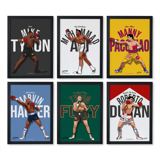 装饰画有框画海报拳击复古怀旧格斗泰森梅威瑟帕奎奥李小龙武术