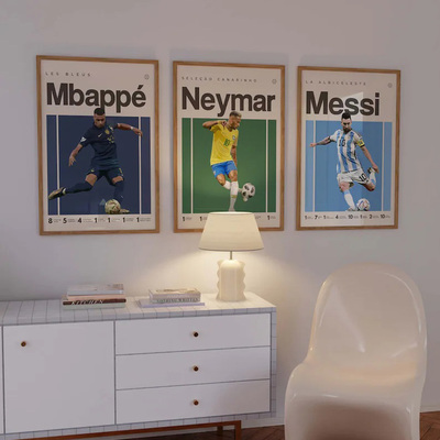 装饰画有框画挂画墙壁插画现代简约梅西罗纳尔多姆巴佩内马尔C罗