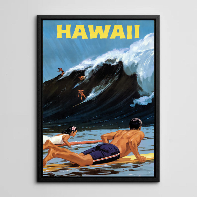 装饰有框挂画墙壁复古怀旧海报海滩游泳冲浪滑水板极限运动夏威夷