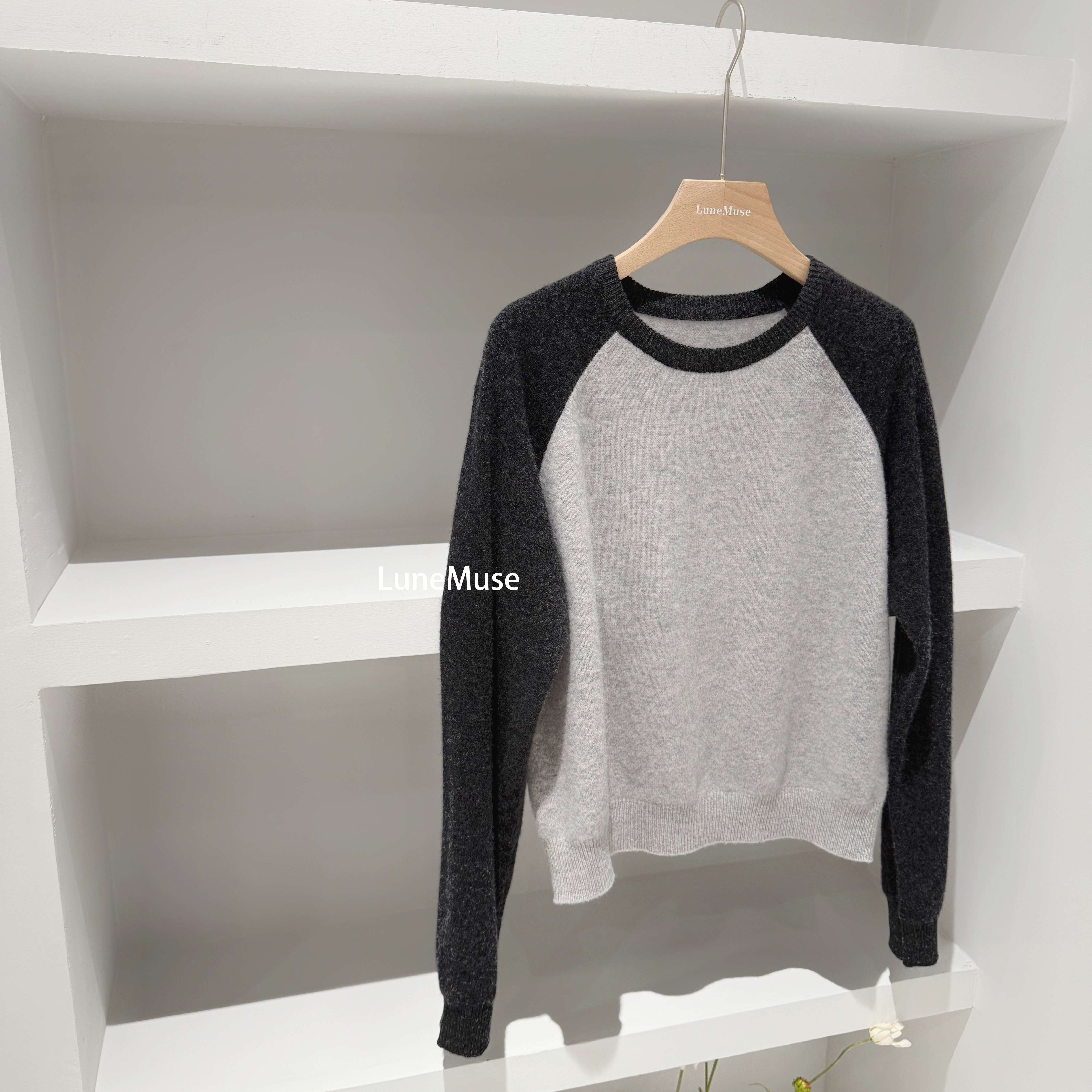 鹿那韩系撞色羊毛宽松毛衣秋冬