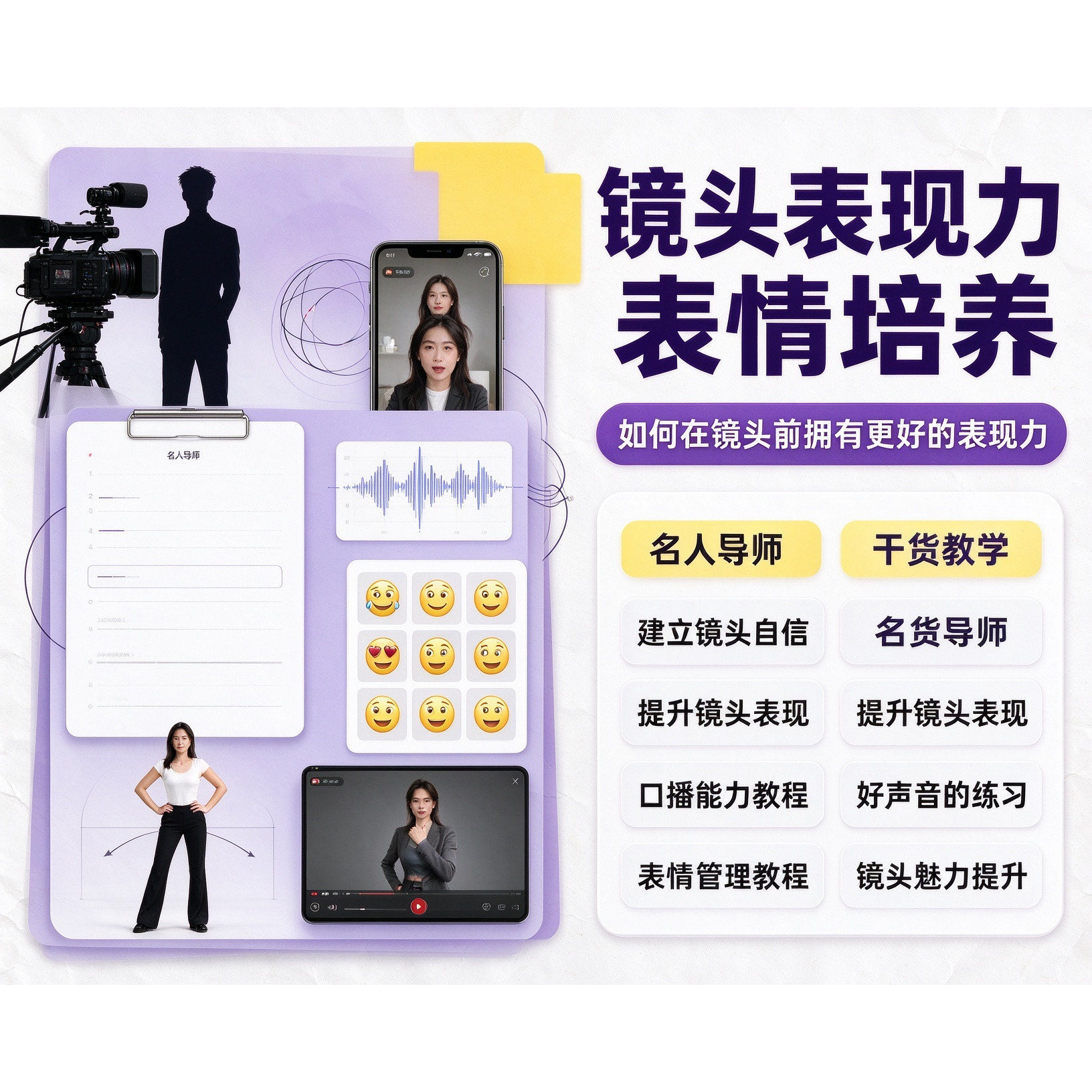 表情管理培养表演上镜技巧课程镜头表现力主播短视频口播气质提升