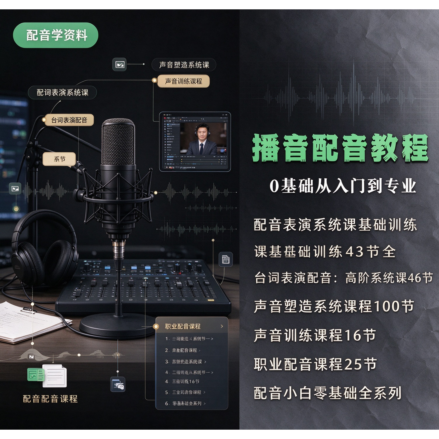 配音播音表演教程零基础入门普通话声优培训主播声音教学课程自学