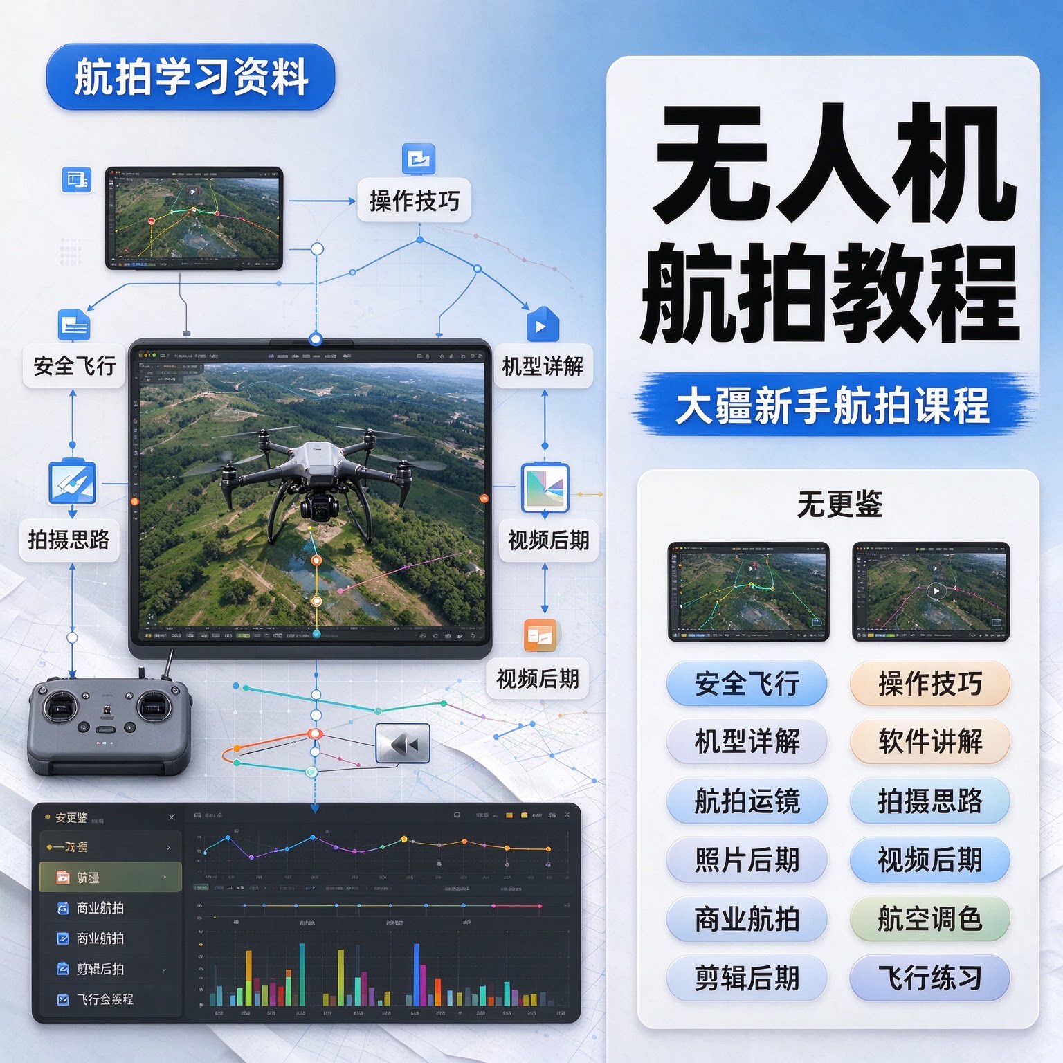 大疆无人机航拍教程零基础自学飞行操作练习航拍构图运镜拍摄技巧