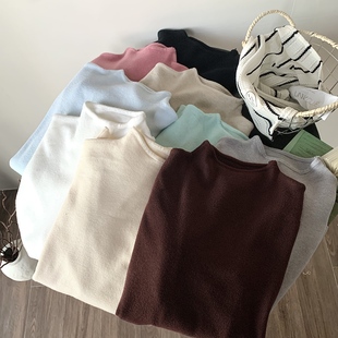 软糯羊绒手感半高领针织打底衫 上衣 女秋冬内搭毛衣白色立领长袖