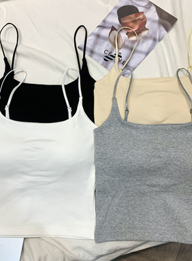 带胸垫内搭细小吊带背心女夏2025新款黑色美背一字领打底抹胸上衣