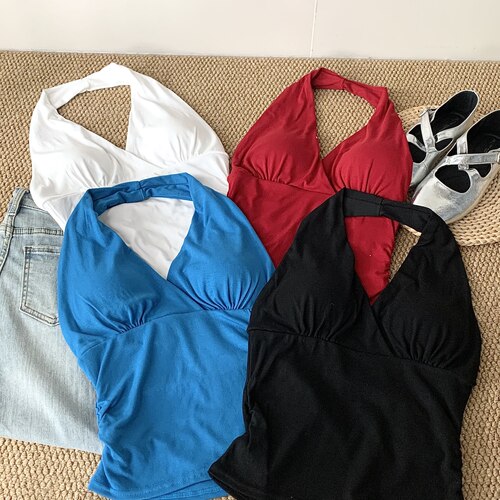 辣妹性感深v领心机吊带背心女