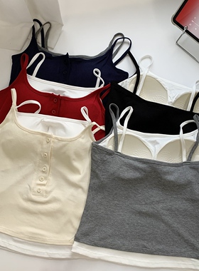 美式抹胸叠穿假两件撞色吊带背心女夏内搭外穿打底带胸垫美背上衣