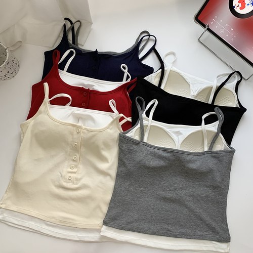 美式抹胸叠穿假两件撞色吊带背心