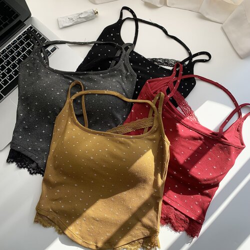 辣妹蕾丝拼接挂脖背心吊带上衣女设计感修身显瘦减龄短款百搭背心