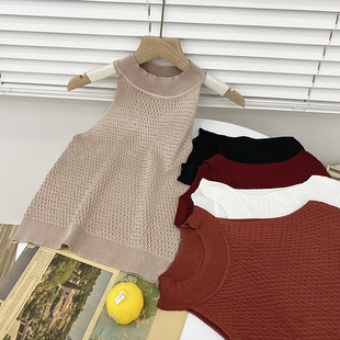 2022春夏性感露肩挂脖子吊带背心洋气百搭修身无袖针织打底上衣女