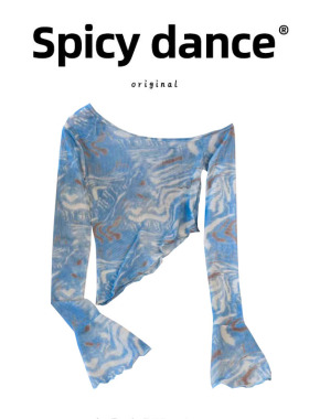 辣妹美式复古露肩长袖T恤女夏季不规则修身性感防晒网纱罩衫上衣