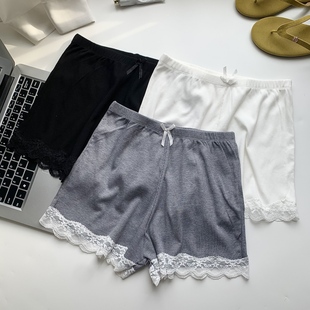 白色蕾丝居家防走光安全裤女四角短裤外穿透气夏薄款平角打底裤女