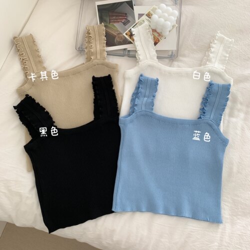 韩版2022新款木耳边吊带背心