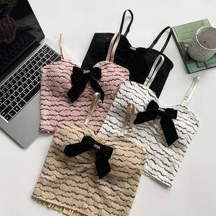 纯欲小香风蝴蝶结吊带背心女内搭带胸垫甜辣磨毛显瘦短款 上衣