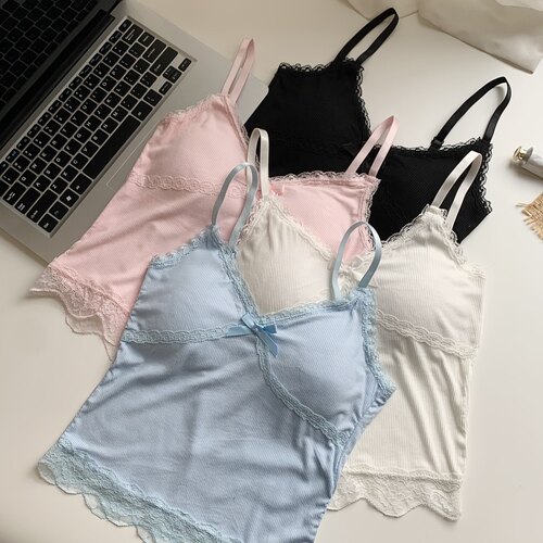 法式蕾丝吊带背心女夏季款外穿设计感带胸垫一体内搭辣妹无袖上衣