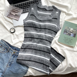 裙子修身 显瘦包臀短裙 2023新款 纯欲辣妹条纹针织吊带连衣裙女夏季