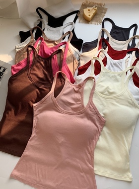 细带吊带背心女夏季内搭2025新款带胸垫高弹修身百搭美式外穿上衣