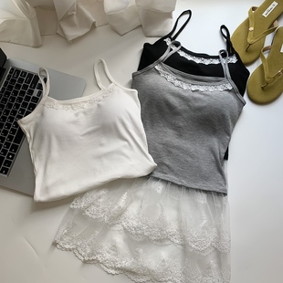 甜辣氛围感叠穿内搭吊带背心女2025新款 打底上衣 蕾丝屁帘拼接无袖