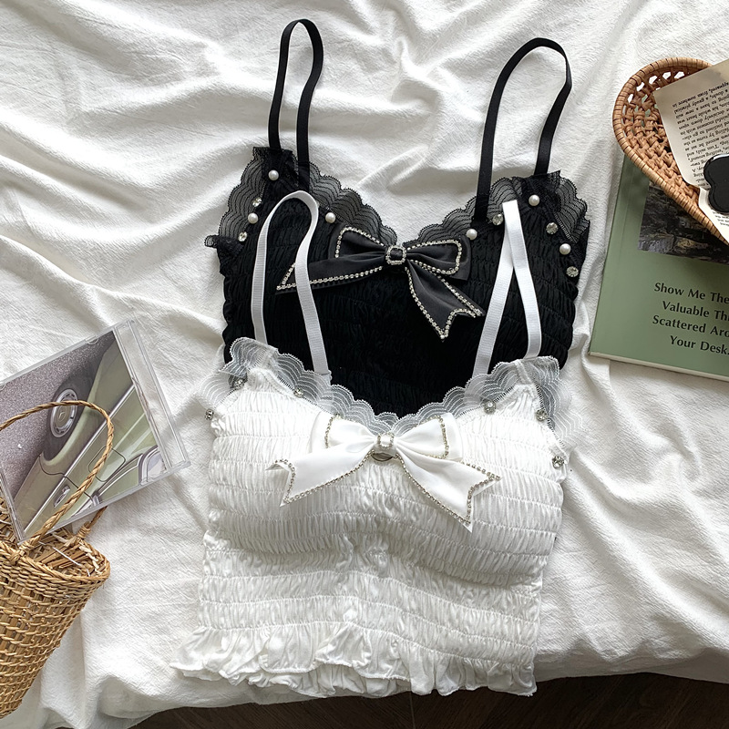 白色蕾丝蝴蝶结女纯欲打底上衣