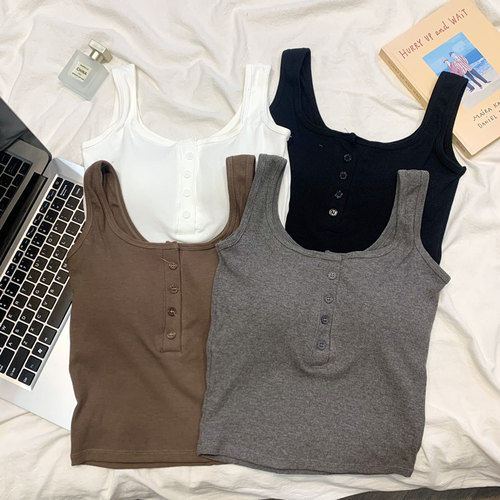 欧美螺纹针织吊带纯欲甜辣无袖衣