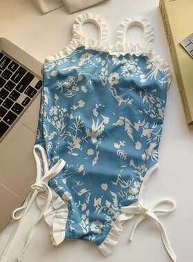 女童蝴蝶结泳衣夏季女宝宝碎花