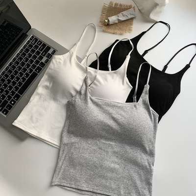 新款韩版纯欲风少女小吊带背心自带胸垫一体内搭可外穿短款上衣女