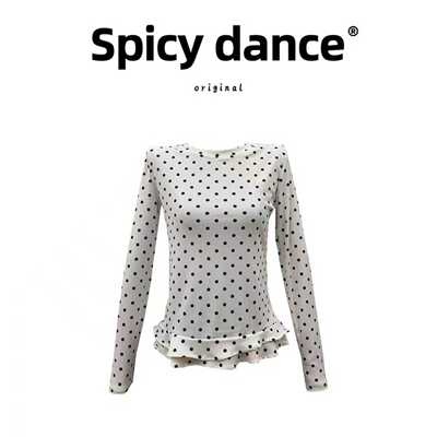 甜美风白色波点长袖T恤女