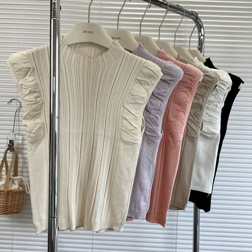 粉色无袖坎肩修身显瘦法式上