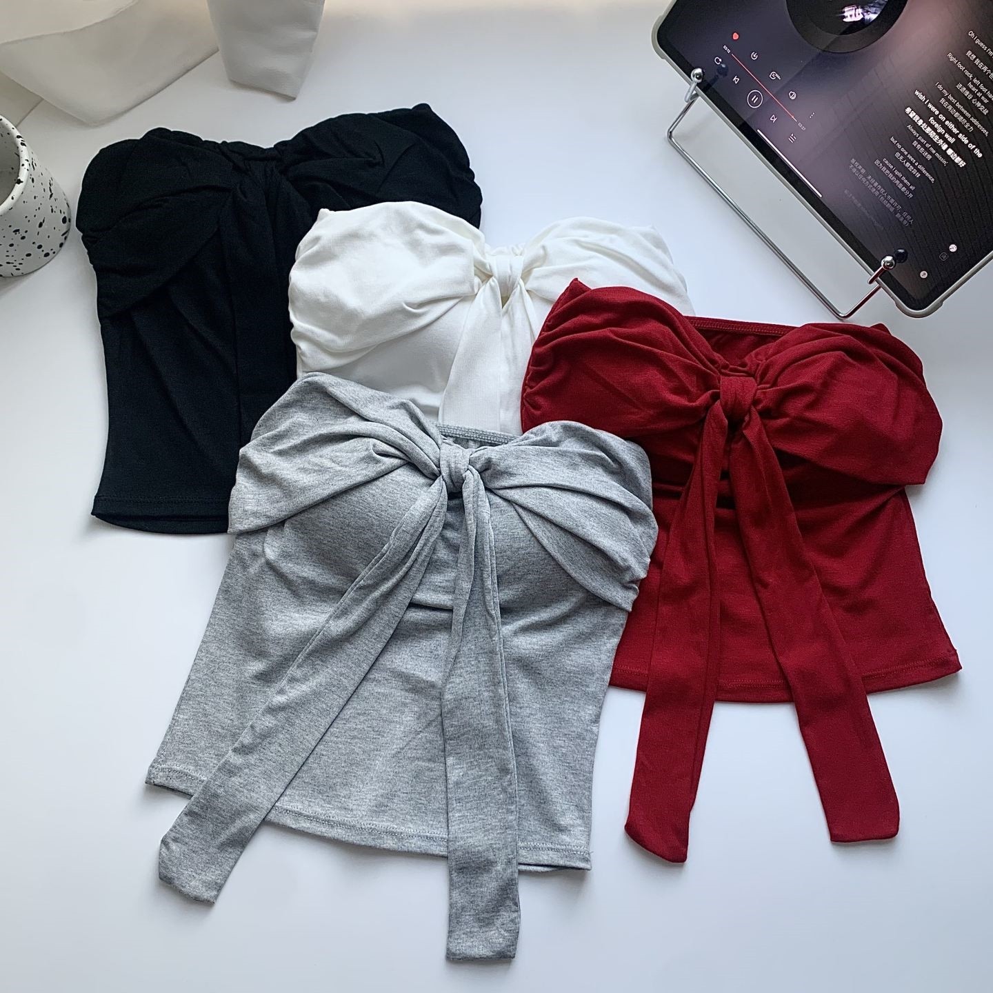 蝴蝶结系带抹胸背心女夏季纯欲风性感裹胸内搭红色甜辣妹上衣外穿,女装/女士精品,背心吊带,淘宝优惠券,粉丝福利购,淘宝优惠卷