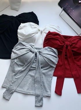 蝴蝶结系带抹胸背心女夏季纯欲风性感裹胸内搭红色甜辣妹上衣外穿