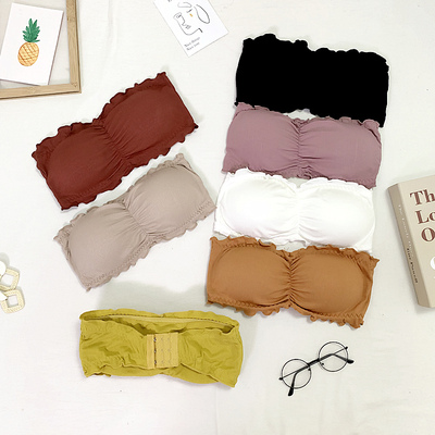 无肩带木耳边抹胸女2019夏季新款防走光裹胸防滑文胸美背纯色内衣