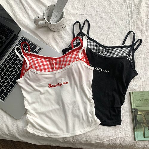 蕾丝边格子内搭女夏吊带背心纯欲