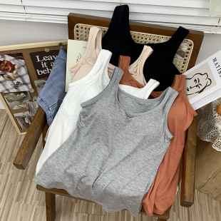 莫代尔吊带背心内衣女带胸垫一体免文胸睡衣女夏薄款 家居免穿文胸