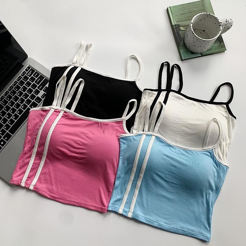 2025美式撞色绝美吊带背心内搭美背文胸一体带胸垫外穿抹胸上衣