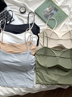 辣妹带胸垫背心吊带女夏季内搭外穿网红美背打底短款露背抹胸上衣