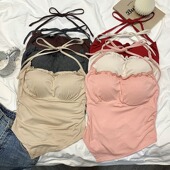 上衣 抹胸背心性感辣妹不规则短款 带胸垫系带挂脖小吊带女夏季 修身