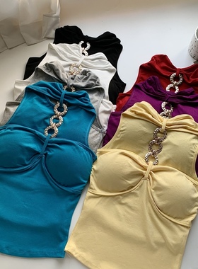 泰式绝美性感紫色镂空带胸垫吊带背心女夏外穿高级感无袖抹胸上衣