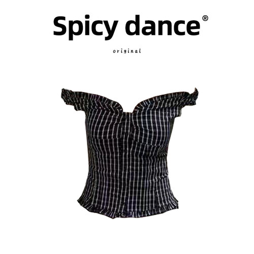 绝美一字肩格子衬衫女夏季新款