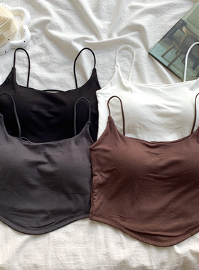 辣妹美背带胸垫小背心吊带女夏装紧身短款内搭打底衫无袖外穿上衣