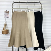 黑色高级感气质小众鱼尾裙半身裙女冬季 高腰修身 显瘦包臀裙长裙子