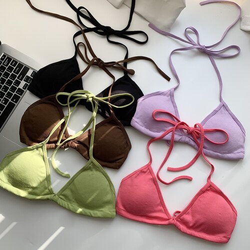 比基尼美背性感绑带挂脖吊带内衣女装夏季三角杯内搭短款文胸上衣