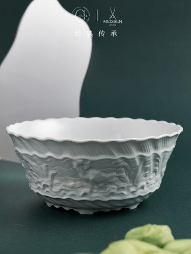 送礼高颜值Meissen天鹅浮雕汤碗