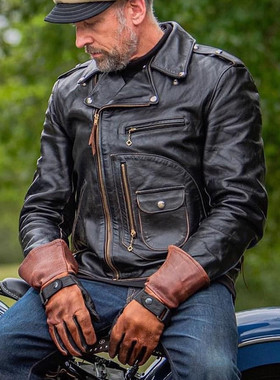 美国制造Grifter野牛皮鹿皮棕榈耐磨 凯旋摩托车长款防风春秋手套