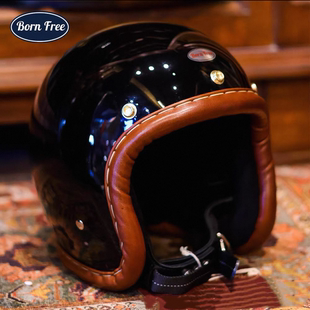 BornFree 半盔哈雷凯旋机车手工真皮包边复古头盔 500TX小盔体日式