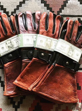 美国进口GRIFTER 野牛皮鹿皮摩托车袖口哈雷凯旋长款冬季保暖手套