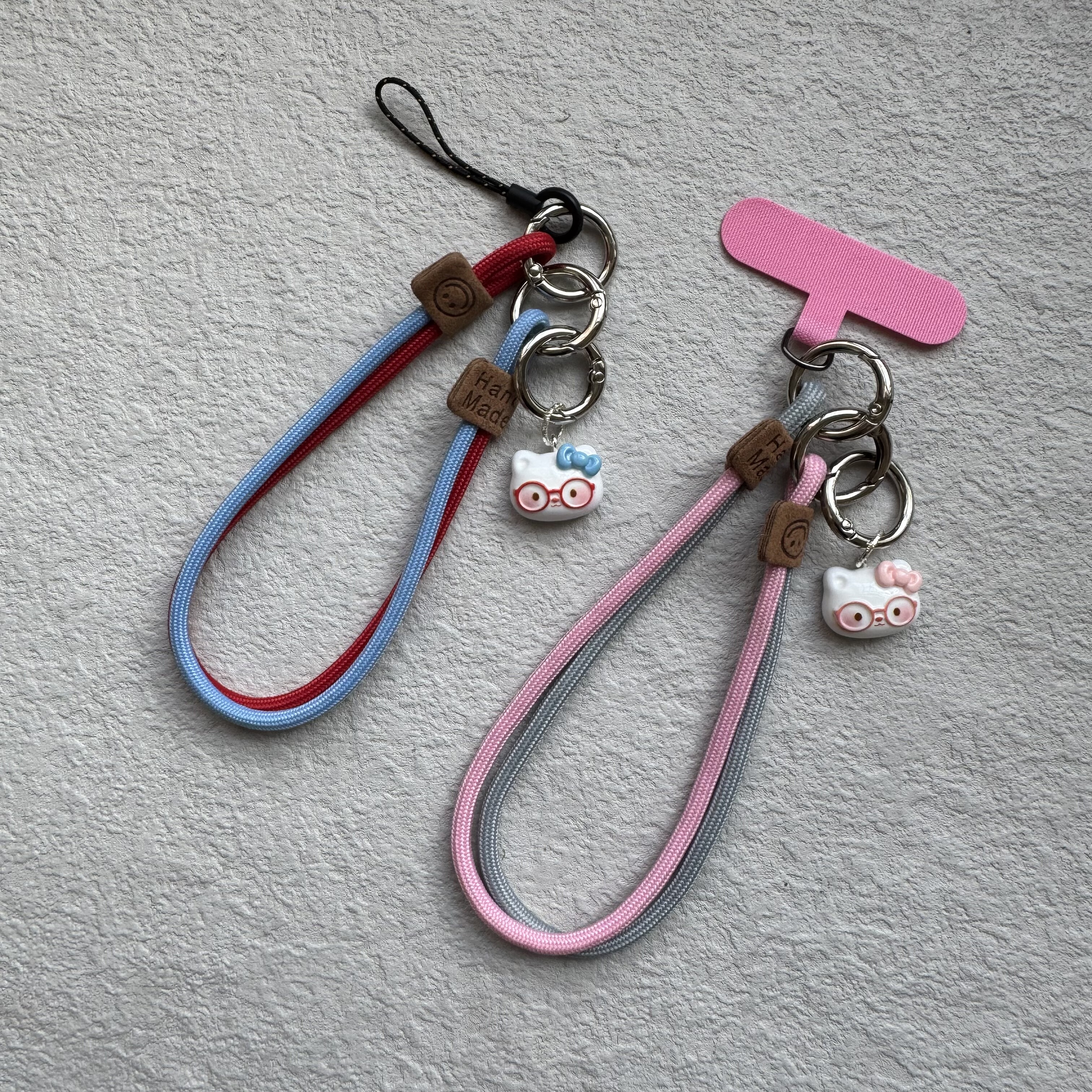 创意双拼色卡通可爱猫咪挂件钥匙扣diy手机壳挂绳腕带式挂链手腕