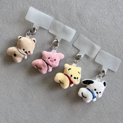 秋冬毛绒款帕恰狗可爱小猪小熊手机壳垫片挂件指环扣挂饰可拆卸潮