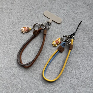 双拼色圆绳笑脸星星人挂件钥匙扣手机壳挂绳腕带式挂链手腕相机潮