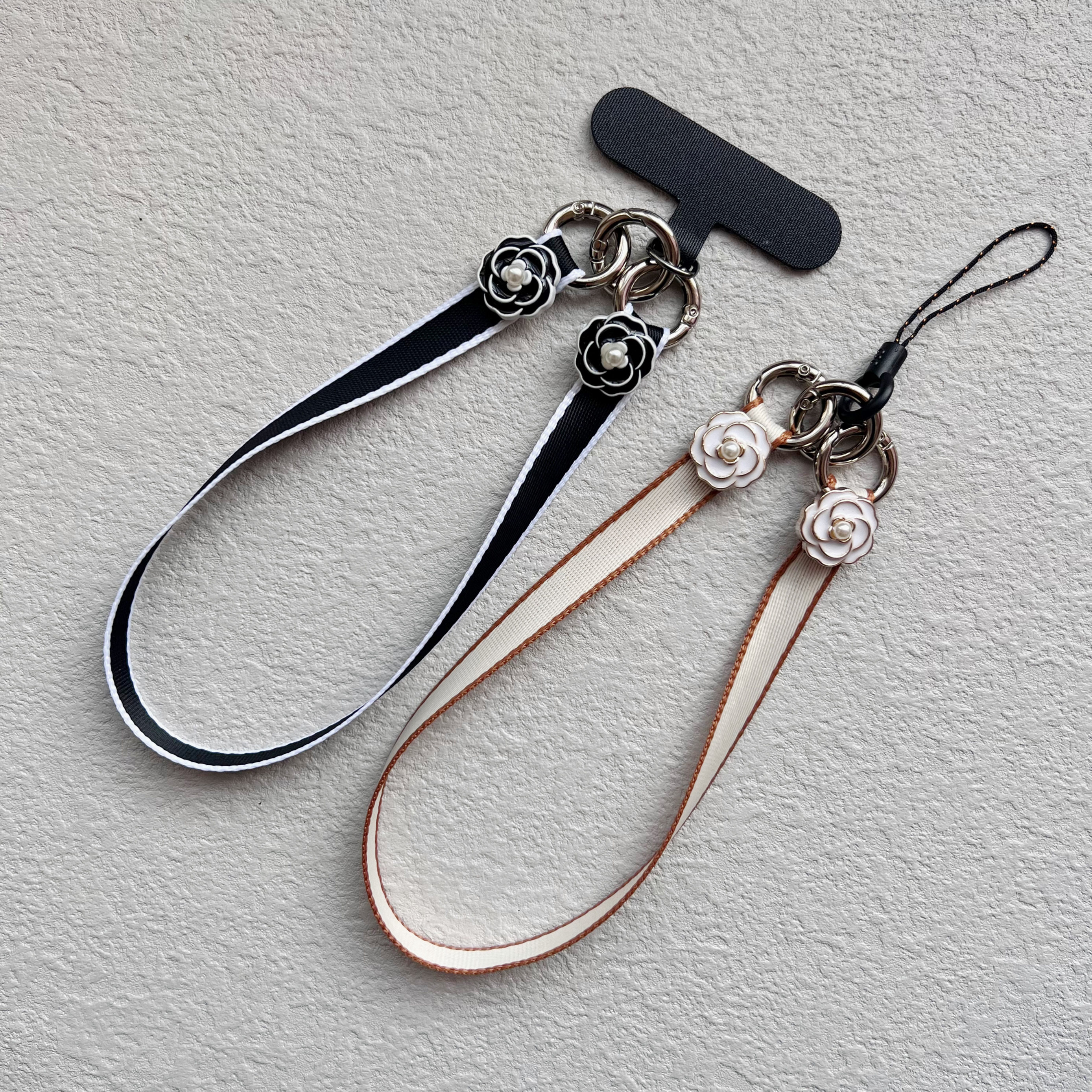 新款三扣双面花朵小香风时尚山茶花手机壳垫片手腕绳相机挂件挂链